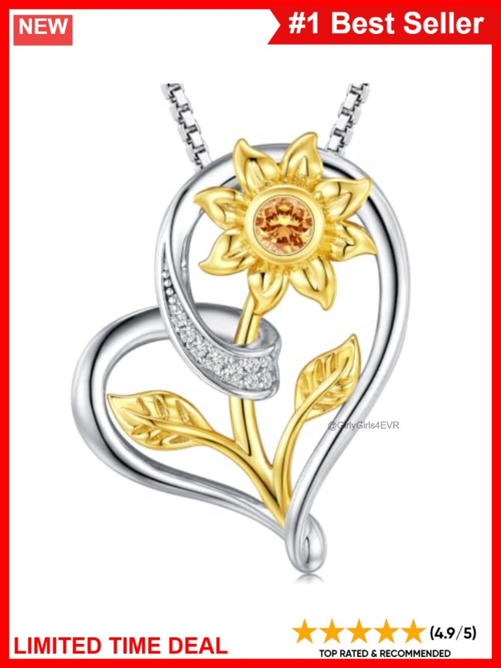 Copper Two Tone Sunflower Pendant Necklace Adjustable 16-18 Inch Gift Box